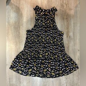 Pleione black floral tank top tie neck ruffle hem SZ M